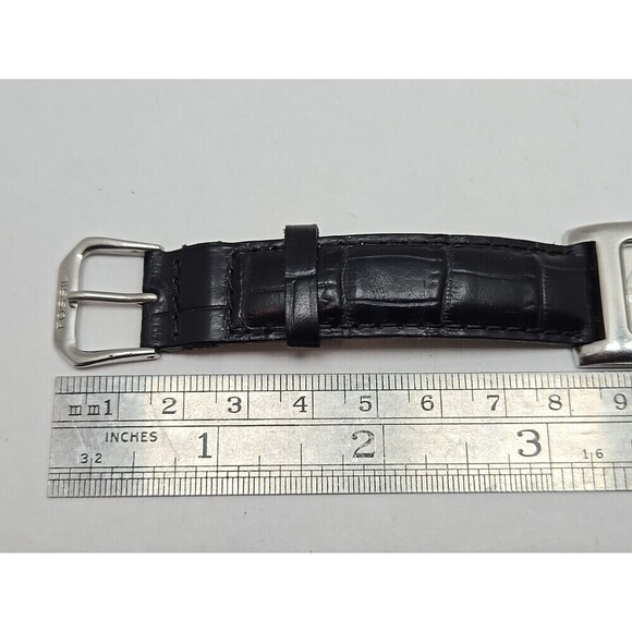 Fossil Steel Dual Time Tank 23mm Watch Silver Black Leather Quartz New Battery main image 10
